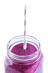 Blueberry banana smoothie on a white background