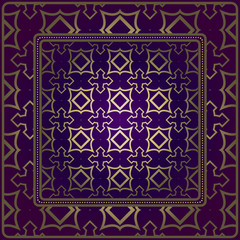 Obraz premium Vintage Geometric Pattern. Design For Bandana Shawl, Tablecloth Fabric Print. Vector Illustration. Luxury purple gold color