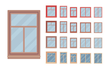 Window for building fitted with glass in a frame. Classic architectural appearance. Home and office design for residential project. Vector flat style cartoon illustration isolated on white background