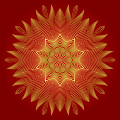Ornamental Arabic Pattern With Mandala. Vintage Vector For Print Or Web Design. Invitation, Wedding Card, National Design. Luxury red gold color