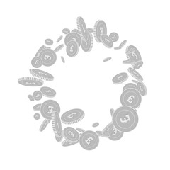 British pound coins falling. Scattered black and w