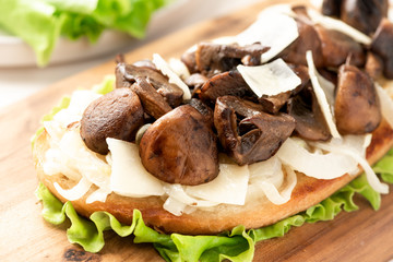Bruschetta with mushrooms and onions.