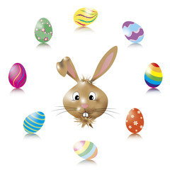 Osterhase von Ostereiern umgeben