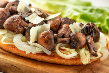 Bruschetta with mushrooms and onions.