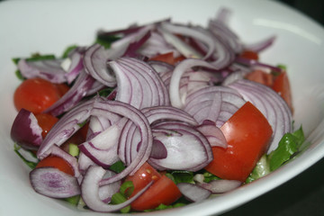 Tomato and onion salad on a plate