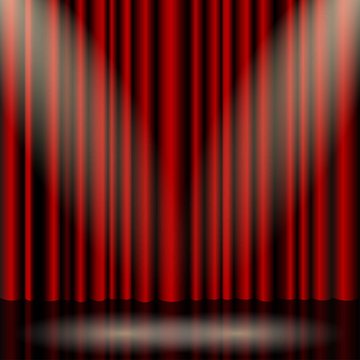 Theater red curtain with spot lighting. Vector background concert. With two lamps