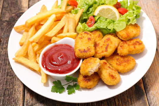 fries nugget with french fries