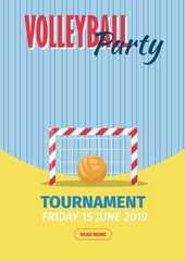 Beach Volleyball Sport Poster Vector Illustration. Summer Playing Beach Volley Team Competition Invitation.