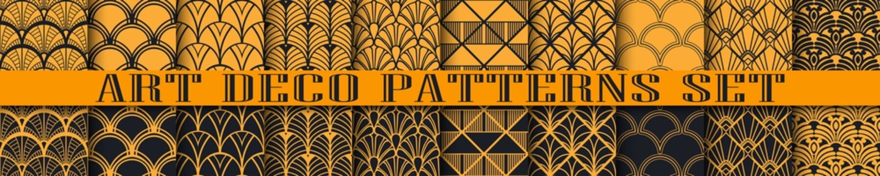 Vector modern tiles patterns collection. Set of abstract art deco seamless monochrome backgrounds
