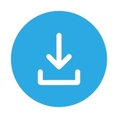 Download icon vector. Downloading vector icon in blue circle.