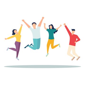 Vector illustrator, a group of happy, jumping people with happiness