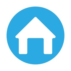 House icon, white house in a blue circle.