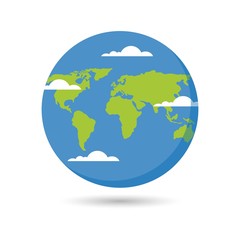 Earth icon, earth with shadow and clouds