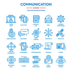 Communication,social media and online chatting. Phone call,app messenger. Mobile,smartphone. Computing, email. Thin line web icon set,outline icons collection.