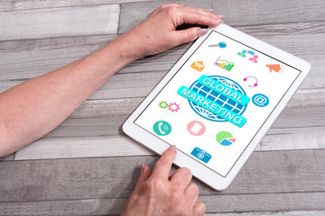 Global marketing concept on a tablet