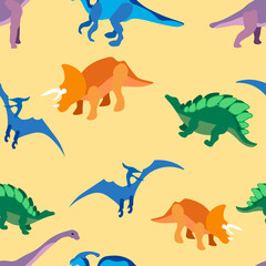 Seamless pattern, ancient animals, dragons. In minimalist style Cartoon flat Vector