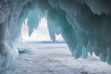 Fabulous ice cave on lake Baikal. Eastern Siberia, Russia