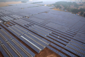 Solar photovoltaic panel installed on top of aerial greenhouse