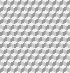 Seamless 3D geometrical pattern of cubes. Abstract design vector background in shades of grey