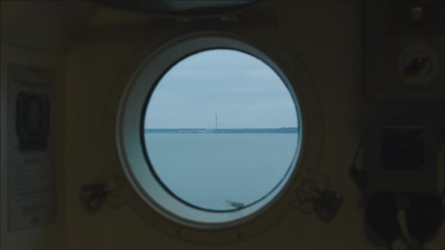 Porthole in the ship&rsquo;s cabin. Seaplane Harbour in Tallinn