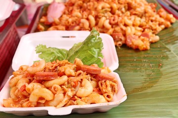 pasta with sausage at street food