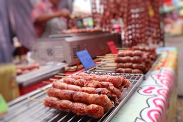 grilled sausages at street food