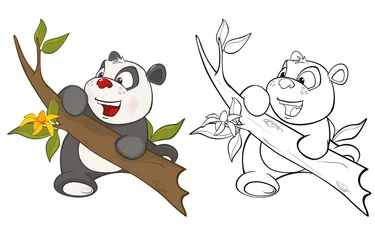Fotobehang Vector Illustration of a Cute Cartoon Character Panda for you Design and Computer Game. Coloring Book Outline Set  © liusa
