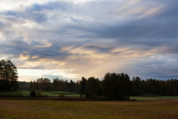 Beautiful clouds over countryside landscape