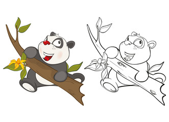 Vector Illustration of a Cute Cartoon Character Panda for you Design and Computer Game. Coloring Book Outline Set 