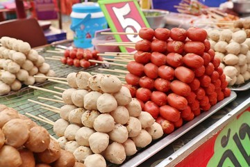 grilled meatball and sausage at street food