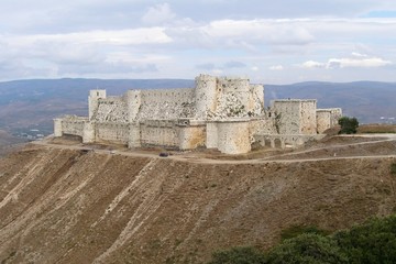 Fototapeta na wymiar Hospitaller Fortress Crac des Chevaliers, a treasure of the Crusades, a Medieval Castle in the Middle East, Syria