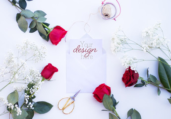 Envelope with Card Mockup with Floral Elements