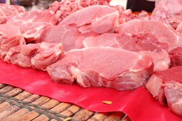 fresh pork meat in market