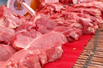fresh pork meat in market