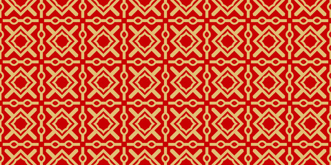 Color Seamless Lace Pattern With Abstract Geometric . Stylish Fashion Design Background For Invitation Card. Illustration. Gold red color