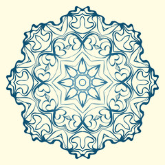 Round Symmetrical Pattern. Mandala. Kaleidoscopic Design. Vector Illustration. Oriental Pattern. Indian, Moroccan, Mystic, Ottoman Motifs. Anti-Stress Therapy Pattern. Blue, milk color