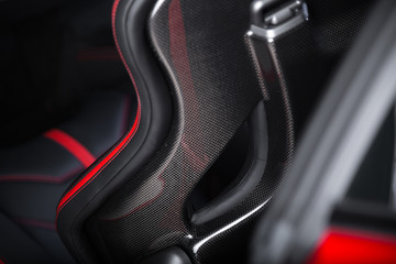 Detail shot of carbon fibre seat in racing car