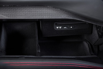 Close up of storage compartment in car