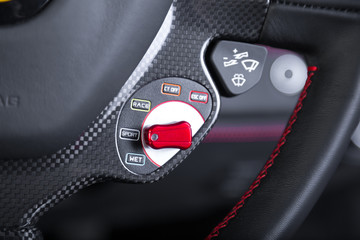 Drive modes panel on car steering wheel