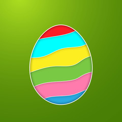 Fototapeta na wymiar Happy Easter Greeting Card with Color Paper Easter Egg on Green Background. Vector illustration