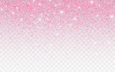 Pink glitter sparkle on a transparent background. Rose Gold Vibrant background with twinkle lights. Vector illustration