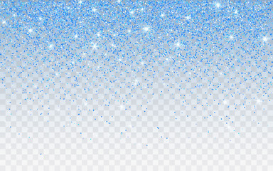 Blue glitter sparkle on a transparent background. Blue vibrant background with twinkle lights. Vector illustration