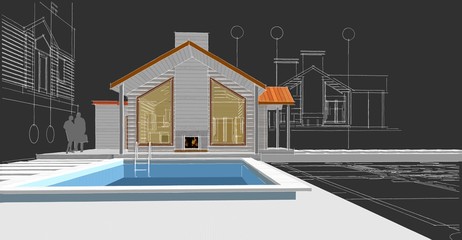 house architectural project 3d illustration