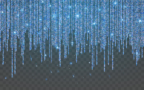 Blue glitter sparkle on a transparent background. Blue vibrant background with twinkle lights. Vector illustration