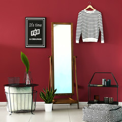 Interior of beautiful room with big mirror