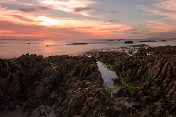 Obraz premium Red Sky Sunset Seascape Long Exposure