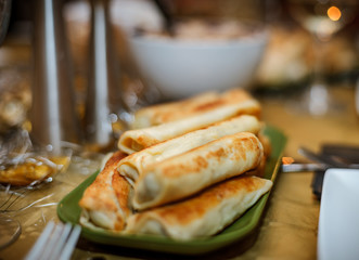 Tasty georgian food with wine on the table