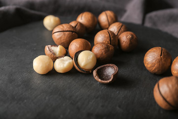 Macadamia nuts on slate plate
