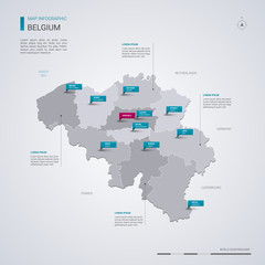 Fototapeta na wymiar Belgium vector map with infographic elements, pointer marks.