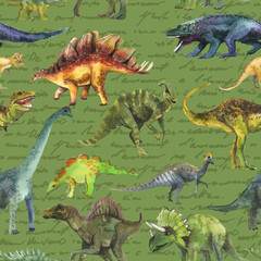 Hand drawn seamless pattern with dinosaurus. Dino pattern realistic. Children boy wallpaper background.